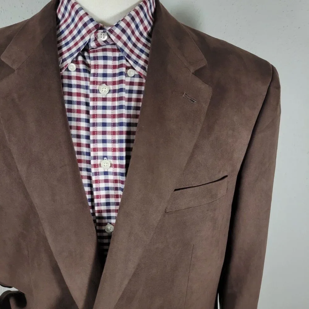 Lauren Ralph Lauren Men's Sport Coat Blazer Two Button Brown Suede Polyester 44L